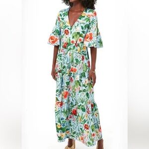 TUCKERNUCK Blue Blooming Botanical Ginger Maxi Dress M